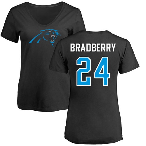 Carolina Panthers Black Women James Bradberry Name and Number Logo Slim Fit NFL Football #24 T Shirt->nfl t-shirts->Sports Accessory